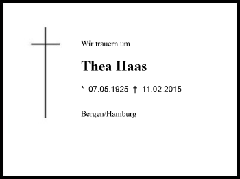 Traueranzeige von Thea Haas von Region Chiemgau