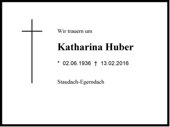 Traueranzeige von Katharina Huber von Region Chiemgau