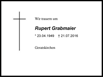 Traueranzeige von Rupert  Grabmaier von Region Berchtesgadener Land