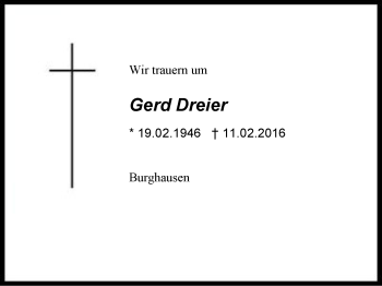 Traueranzeige von Gerd Dreier von Region Berchtesgadener Land