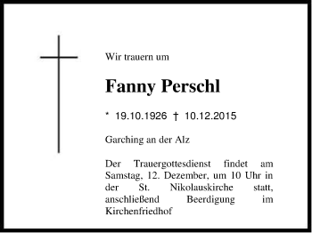 Traueranzeige von Fanny Perschl von Region Berchtesgadener Land