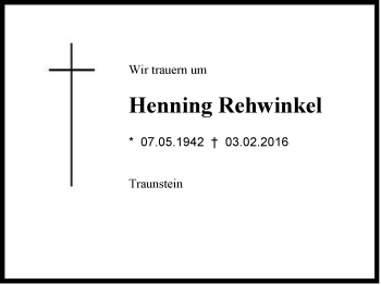Traueranzeige von Henning  Rehwinkel von Region Chiemgau