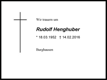 Traueranzeige von Rudolf Henghuber von Region Berchtesgadener Land