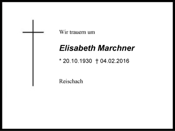 Traueranzeige von Elisabeth Marchner von Region Berchtesgadener Land