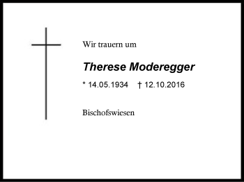 Traueranzeige von Therese Moderegger von Region Chiemgau