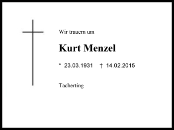 Traueranzeige von Kurt Menzel von Region Chiemgau