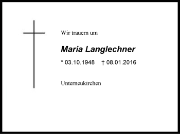 Traueranzeige von Maria Langlechner von Region Berchtesgadener Land