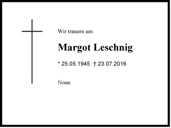 Traueranzeige von Margot Leschnig von Region Berchtesgadener Land