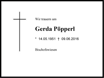 Traueranzeige von Gerda Pöpperl von Region Berchtesgadener Land