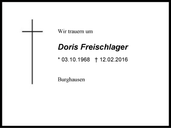 Traueranzeige von Doris Freischlager von Region Berchtesgadener Land