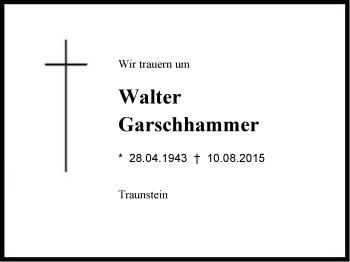 Traueranzeige von Walter  Garschhammer  von Region Chiemgau