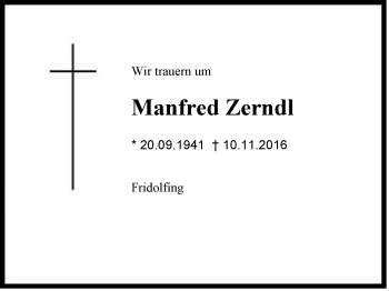 Traueranzeige von Manfred Zerndl von Region Chiemgau