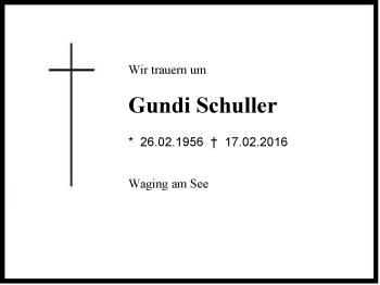 Traueranzeige von Gundi Schuller von Region Chiemgau