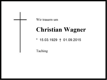 Traueranzeige von Christian  Wagner  von Region Chiemgau