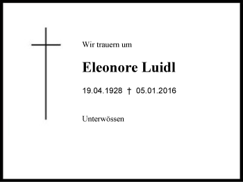 Traueranzeige von Eleonore Luidl von Region Chiemgau