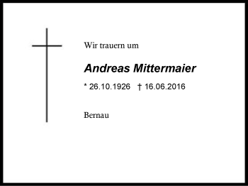 Traueranzeige von Andreas Mittermaier von Region Berchtesgadener Land