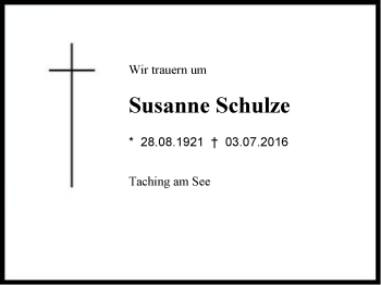 Traueranzeige von Susanne Schulze von Region Chiemgau