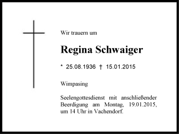 Traueranzeige von Regina Schwaiger von Region Chiemgau