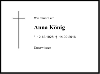 Traueranzeige von Anna König von Region Chiemgau