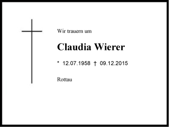 Traueranzeige von Claudia Wierer von Region Chiemgau