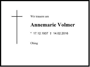Traueranzeige von Annemarie Volmer von Region Chiemgau