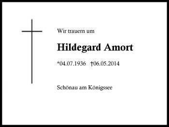 Traueranzeige von Hildegard Amort von Region Berchtesgadener Land