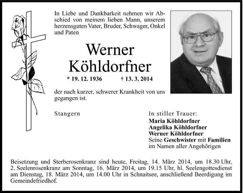  Traueranzeige für Werner Köhldorfner vom 01.04.2014 aus Region Chiemgau