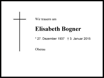 Traueranzeige von Elisabeth Bogner von Region Berchtesgadener Land