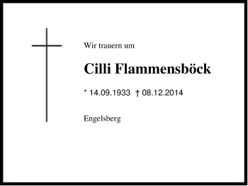 Traueranzeige von Cilli Flammensböck von Region Chiemgau