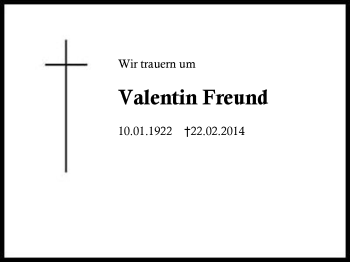 Traueranzeige von Valentin Freund von Region Berchtesgadener Land