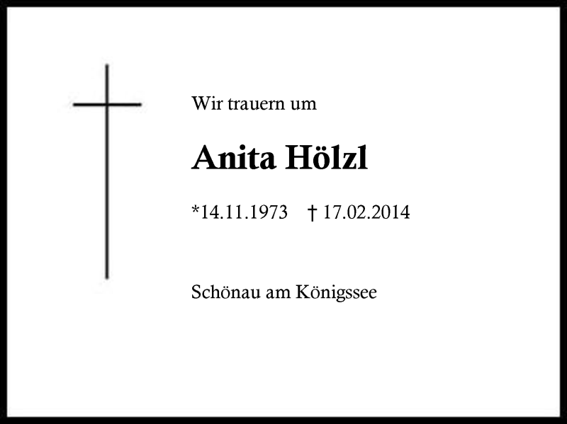  Traueranzeige für Anita Hölzl vom 27.02.2014 aus Region Berchtesgaden