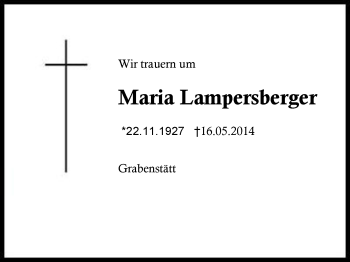 Traueranzeige von Maria Lampersberger von Region Chiemgau