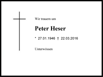 Traueranzeige von Peter Heser von Region Chiemgau