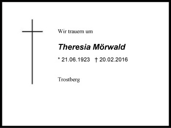 Traueranzeige von Theresia Mörwald von Region Berchtesgadener Land