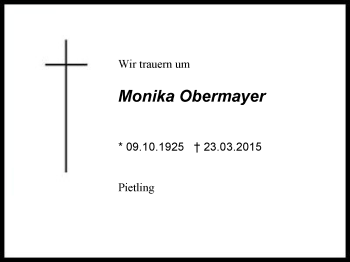 Traueranzeige von Monika Obermayer von Region Berchtesgadener Land