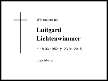 Traueranzeige von Luitgard Lichtenwimmer von Region Chiemgau