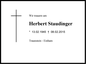 Traueranzeige von Herbert Staudinger von Region Chiemgau