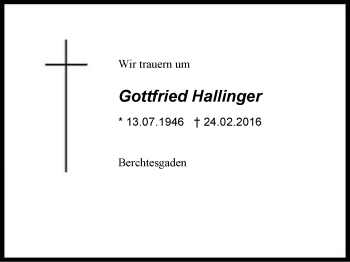 Traueranzeige von Gottfried Hallinger von Region Chiemgau