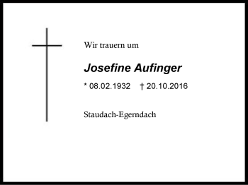 Traueranzeige von Josefine Aufinger von Region Chiemgau