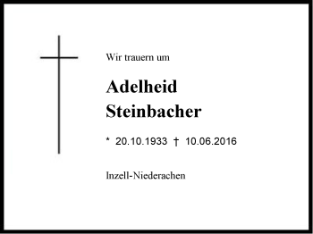 Traueranzeige von Adelheid Steinbacher von Region Berchtesgadener Land