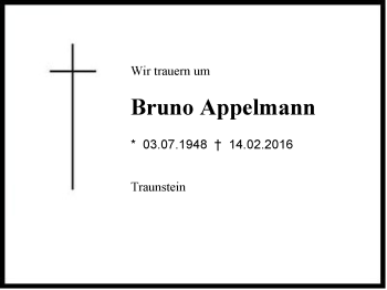 Traueranzeige von Bruno Appelmann von Region Chiemgau