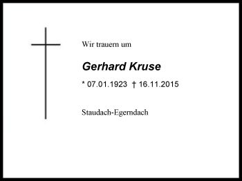 Traueranzeige von Gerhard Kruse von Region Chiemgau