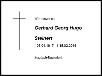 Traueranzeige von Gerhard Georg Hugo Steinert von Region Chiemgau