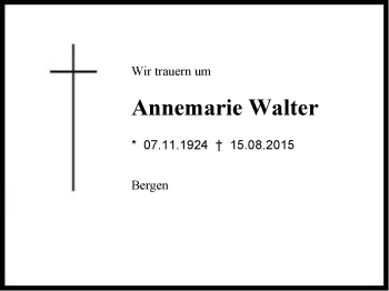 Traueranzeige von Annemarie  Walter  von Region Chiemgau