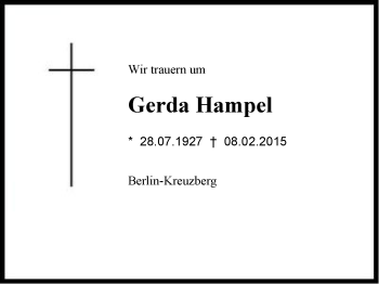 Traueranzeige von Gerda Hampel von Region Berchtesgadener Land