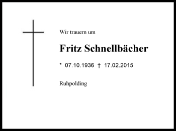 Traueranzeige von Fritz Schnellbächer von Region Chiemgau