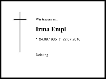 Traueranzeige von Irma Empl von Region Chiemgau