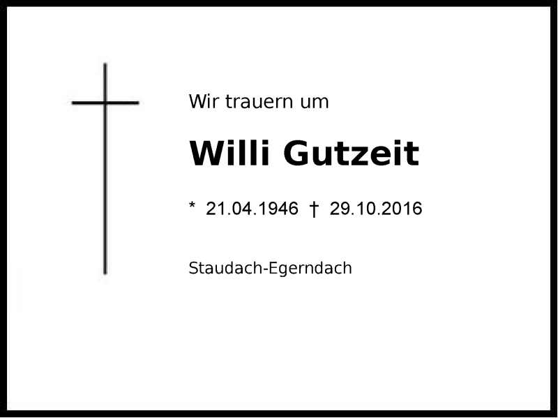  Traueranzeige für Willi Gutzeit vom 02.11.2016 aus Region Chiemgau