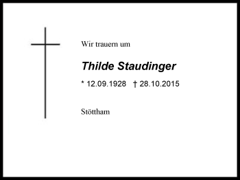 Traueranzeige von Thilde Staudinger von Region Chiemgau