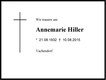 Traueranzeige von Annemarie Hiller von Region Chiemgau